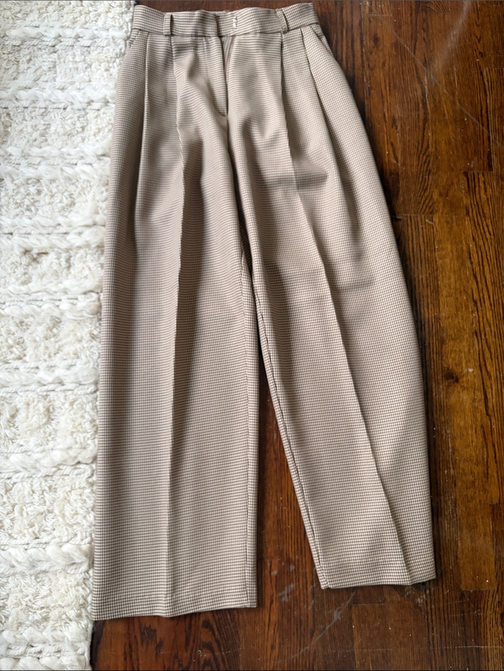 Frankie Shop Tan Houndstooth Pleated Trousers